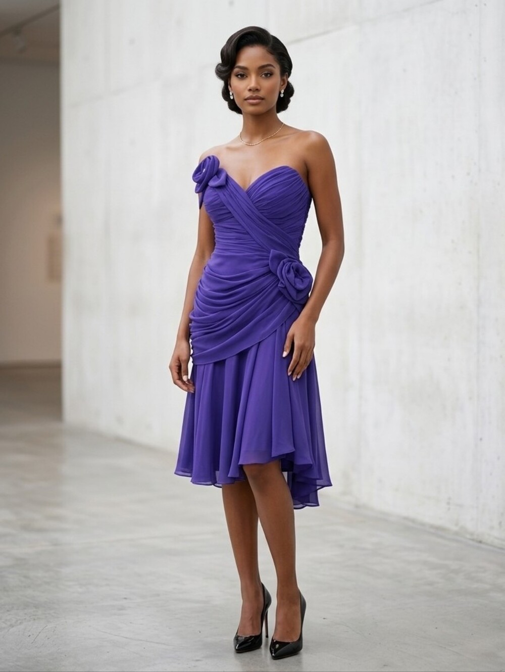 Lillie Rubin Vintage Purple Strapless Chiffon Ruched Cocktail Dress Size 6